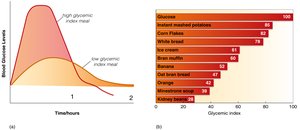 Glycemic index chart and blood glucose response