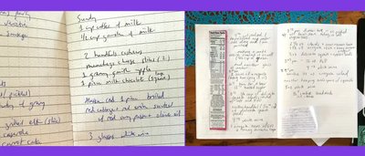 Examples of handwritten food diaries