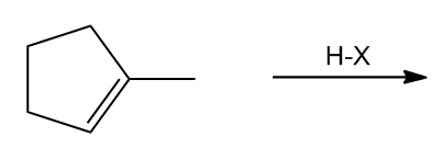 Cyclopentene reacts with HX