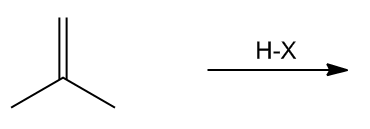 2-methylpropene reacts with HX