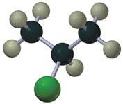 Ball-and-stick model of a tertiary alkyl halide