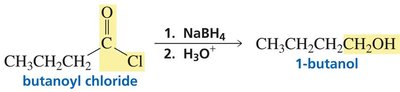 NaBH4 reduction of butanoyl chloride