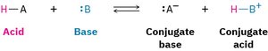 Acid-base reaction showing conjugate acid and base