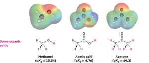 Methanol, acetic acid, and acetone as organic acids