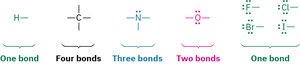 Electron-dot and line-bond structures for common atoms