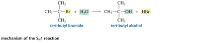 SN1 reaction: tert-butyl bromide with water