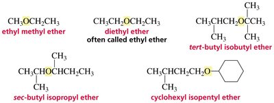 Common names of ethers