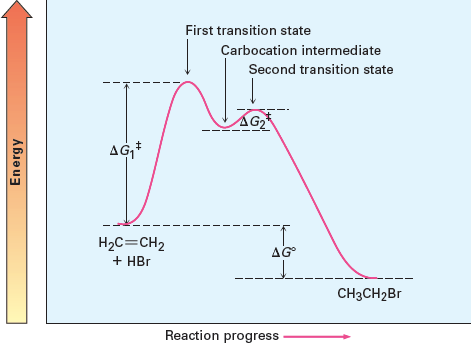 Two-step reaction energy diagram with carbocation intermediate