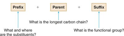Prefix, parent, suffix in alkane nomenclature