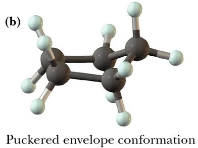 Puckered envelope conformation of cyclopentane
