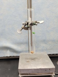 Test tube clamped over hot/stir plate