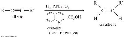 Hydrogenation of alkynes to cis alkenes with Lindlar's catalyst