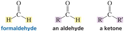 Structures of formaldehyde, an aldehyde, and a ketone