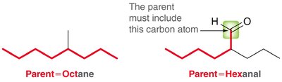 Parent chain selection for aldehydes and ketones