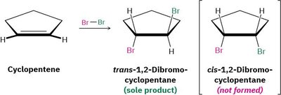 Stereochemistry of halogenation of cyclopentene