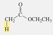 Structure of ethyl acetoacetate with highlighted acidic hydrogen