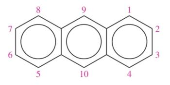 Estructura y numeración de antraceno