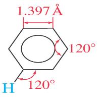 Estructura resonante del benceno con ángulos y longitudes de enlace
