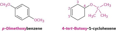 Structures of p-dimethoxybenzene and 4-tert-butoxy-1-cyclohexene