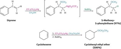 Oxymercuration of styrene and cyclohexene to form ethers