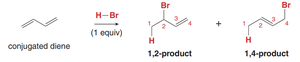 Electrophilic addition to conjugated diene: 1,2- and 1,4-products