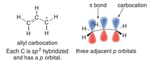 Allylic carbocation structure and orbital diagram