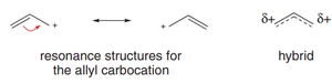 Resonance structures for the allyl carbocation and resonance hybrid