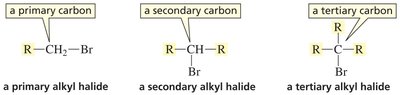 Primary, secondary, and tertiary alkyl halides