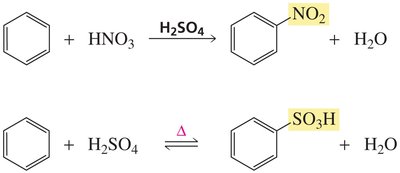 Nitration and sulfonation of benzene