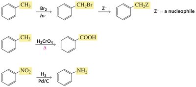Benzylic bromination, oxidation, and nitro group reduction