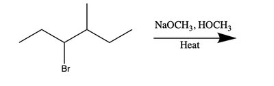 2-bromo-3,3-dimethylpentane reacts with NaOCH3, HOCH3, heat