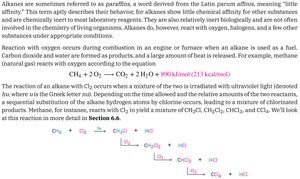 Combustion and halogenation reactions of alkanes