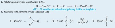 Alkylation of acetylide ions and reactions with carbonyl groups