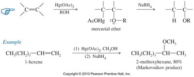 Alkoxymercuration-demercuration mechanism and example