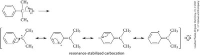 Resonance-stabilized carbocation from tert-cumyl chloride