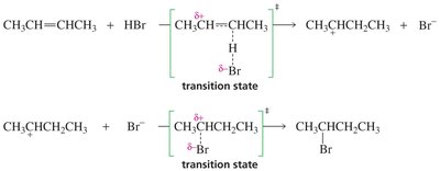 Transition states in electrophilic addition