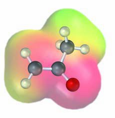 Electrostatic potential map of an enolate ion showing charge delocalization