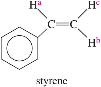 Structure of styrene showing Ha, Hb, Hc