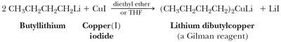 Preparation of Gilman reagent from butyllithium and copper(I) iodide