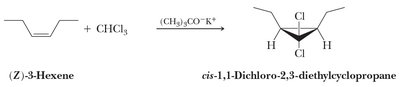 Stereospecific addition of dichlorocarbene to (Z)-3-hexene