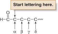 Greek lettering for carbon positions in aldehydes