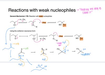 Detailed mechanism for weak nucleophile addition