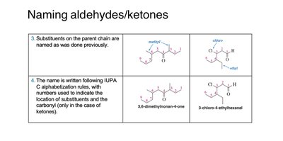 Substituent naming and IUPAC rules for aldehydes and ketones