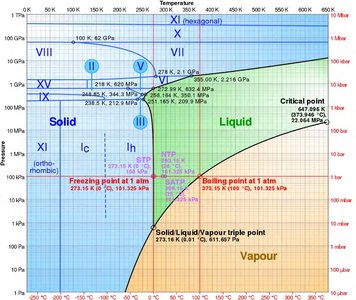 Detailed phase diagram of water showing multiple ice polymorphs and phase boundaries