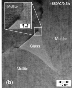 High-resolution TEM image of mullite and glass phases