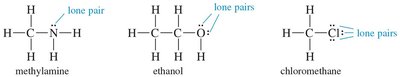 Lone pairs in methylamine, ethanol, and chloromethane