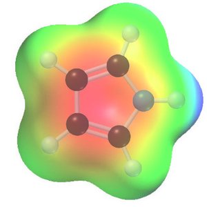 Electrostatic potential maps of pyridine and pyrrole