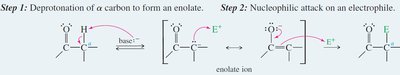 Mechanism of alpha substitution via enolate formation and nucleophilic attack