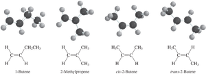 Isomeric alkenes of C4H8