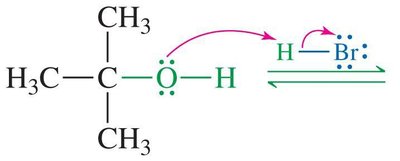 Protonation of tertiary alcohol by HBr